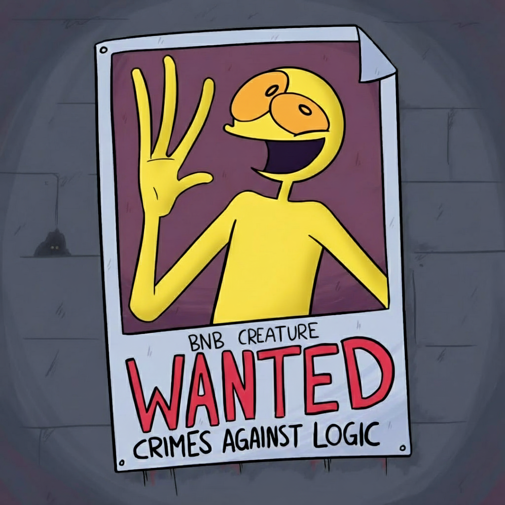 BNB Creature wanted poster for crimes against logic